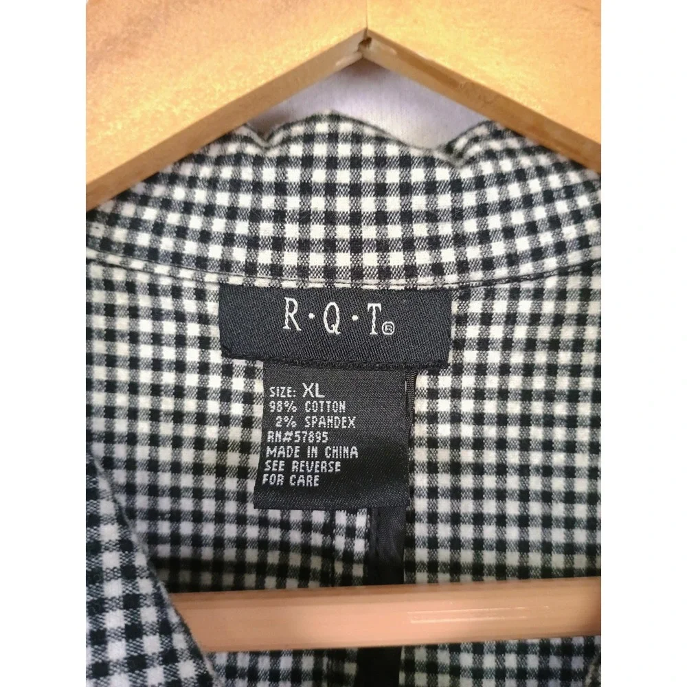 Dark Academia RQT Womens‎ XL Black White Gingham Check Button Up Stretch Jacket